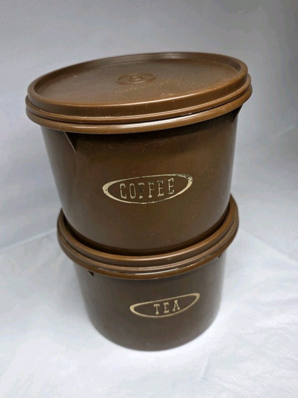 Vintage Tupperware Brown Coffee & Tea Container Set with Brown Lids